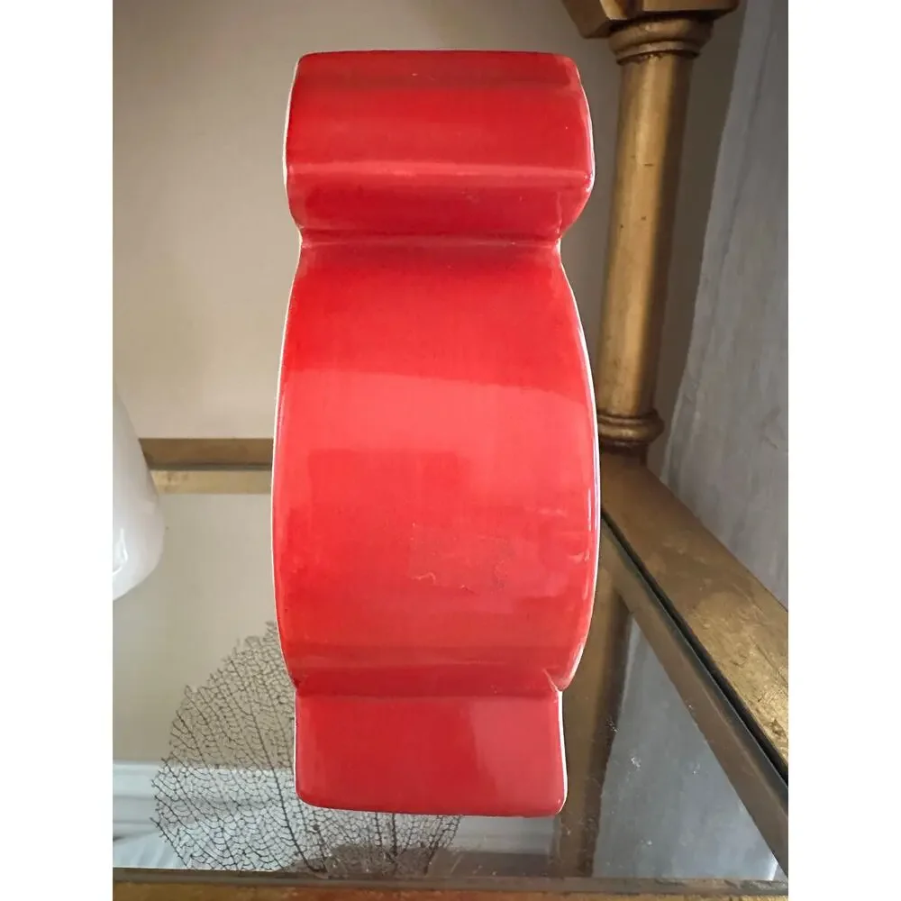 Anthropologie Tick Tock Clock MOLLY HATCH Red Ceramic, White Face